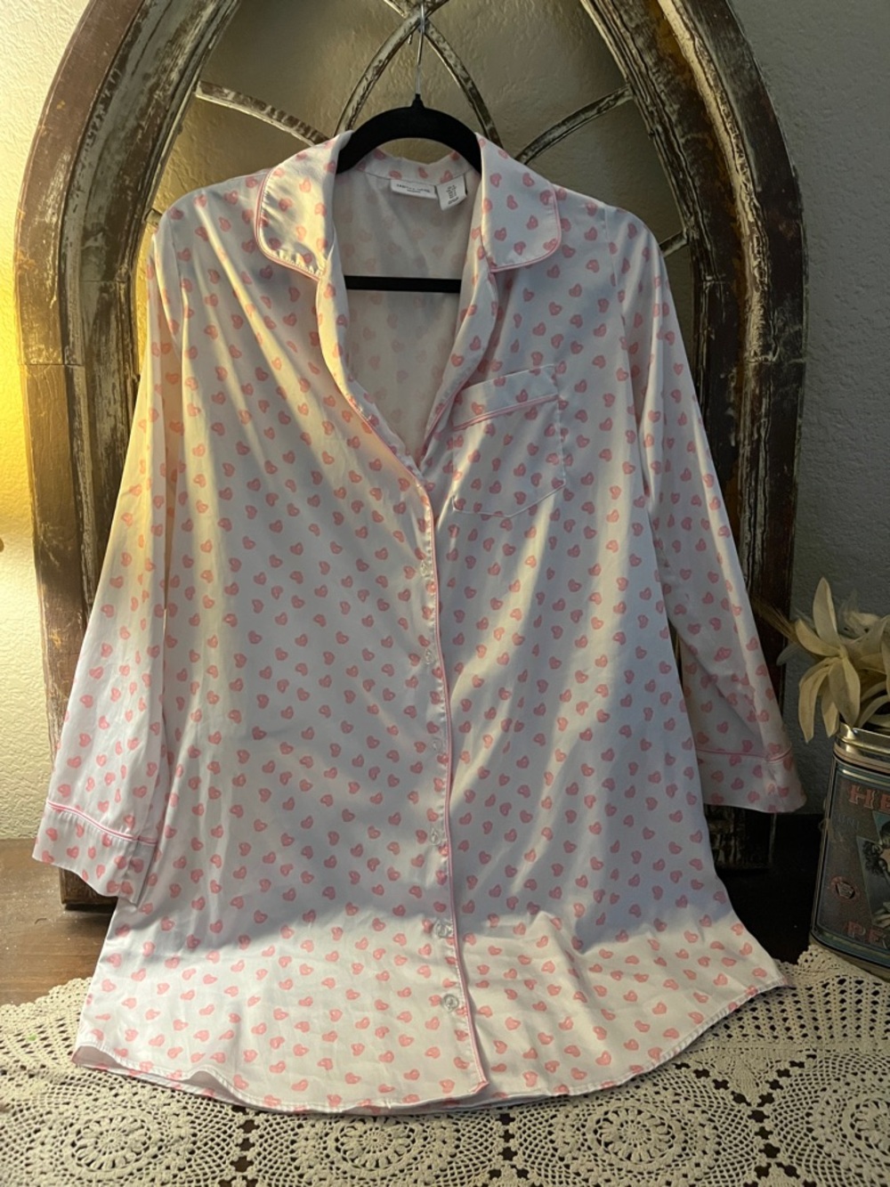 Tabitha Webb Pink Heart Night Shirt white and Pink Hearts , Size Small